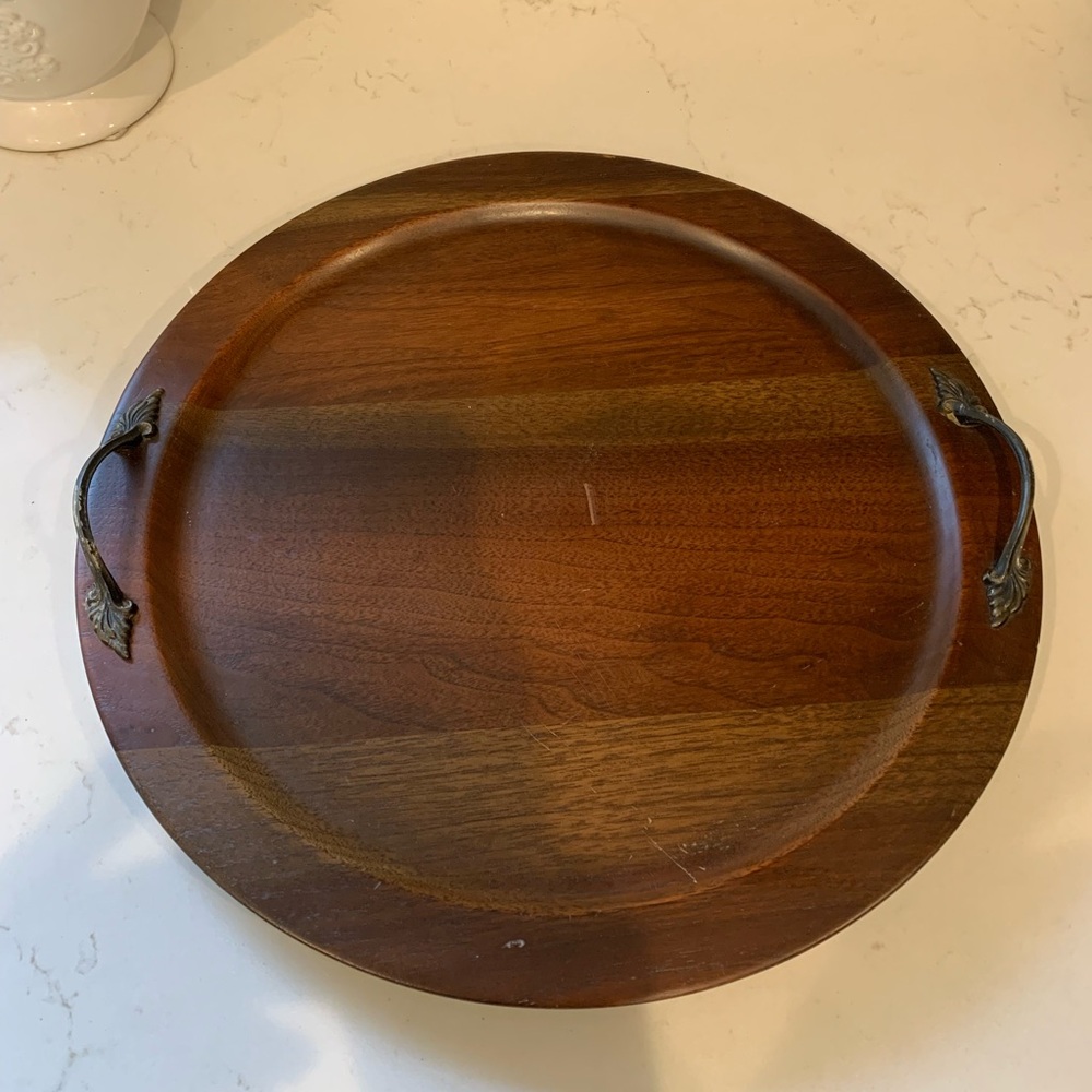Vintage Ozark Walnutware Solid Walnut Handled tray